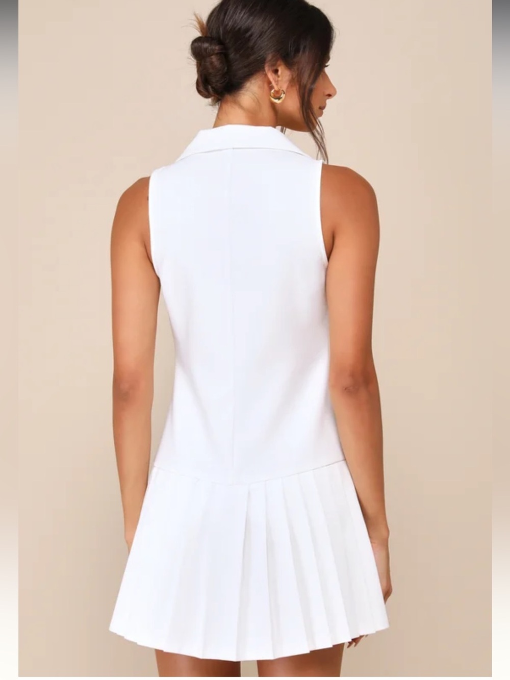 Lulus Posh Vision White Sleeveless Blazer Pleated Mini Dress Size Medium - Picture 7 of 7